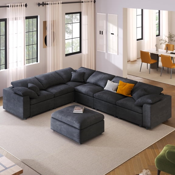 Tmsan Oversized Modular Sectional Sofa Couch,Chaise Lounge Chair Indoor,Deep Seat Sleeper Couches Reading Chairs,for Living Room,Office,Spacious Space,Grey