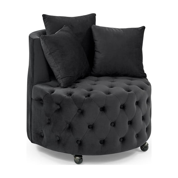 Tmsan Swivel Barrel Chair,30” Modern Velvet Round Comfy Seat,360 Home Theater Seating,with 3 Pillows,Oversized Rounds Sofa Chairs Reading Chairing for Living Room Bedroom Hotel Office (Black)