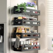 Tmtamye Magnetic Spice Rack Organizer, 4 Pack Magnetic Fridge Shelf, Black