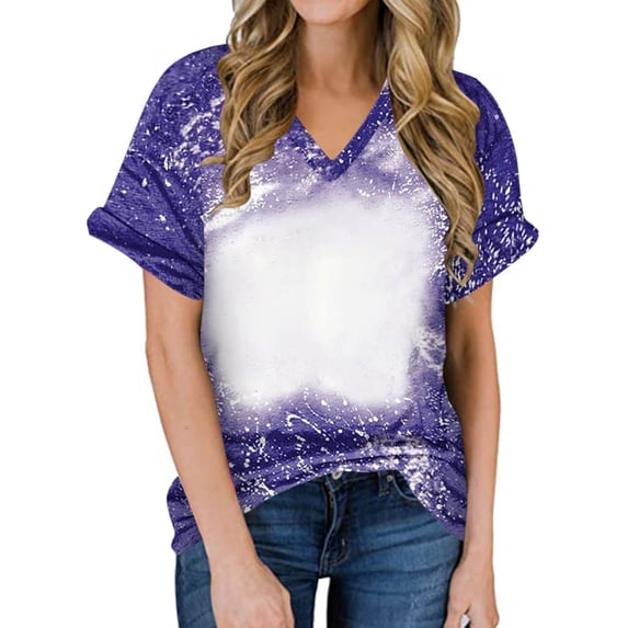 Tmtolofot 2024 Digital Printed Tops for Women Trendy Short Sleeve Shirts Loose Fit Button Top Ladies Casual Dressy Blouses Soft Pleated Pullover Tees 1#Blue X-Large