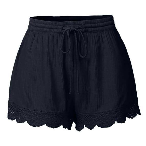 Tmtolofot 2024 Summer Trendy Lace Trim Shorts Sports Dance Shorts Front Tie Casual Solid Color Shorts Ruched Breathable Sports Short Pants,1_Navy,Small