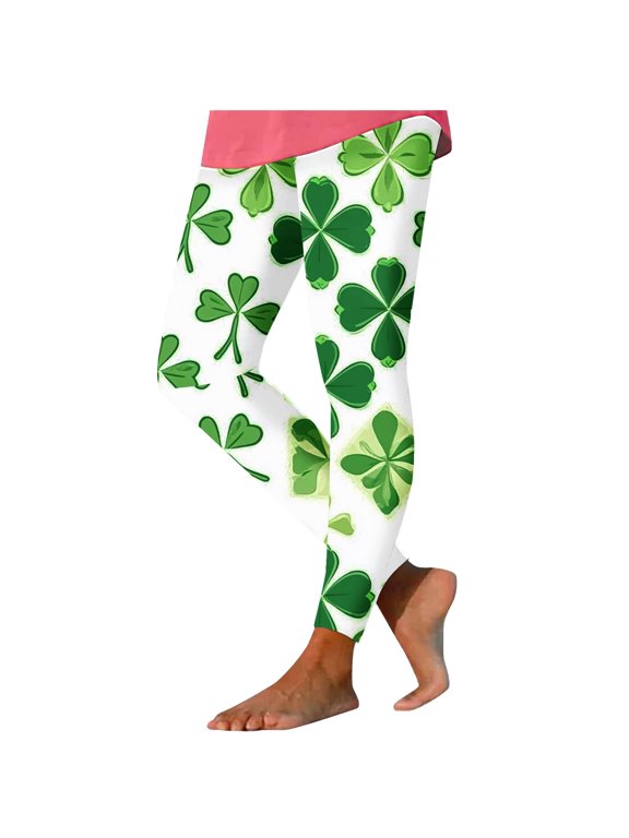 2026 St. Patrick's Day Leggings for Women Seamless Shamrock Tummy Control Yoga Pants Stretchy Butt Lift Legging Irish Green Pant Soft Workout Yoga Pants for Gym | Green | S