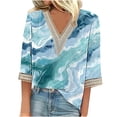 thumbnail image 1 of Tmtolofot 3/4 Sleevel Tops For Womens Sexy Lace Pleated Blouse Women Petal Print T-Shirt Casual Comfy T-Shirts Women's Crew Neck Top Female Hollow Out Tees Shirt,5_Multicolor,5X-Large, 1 of 4