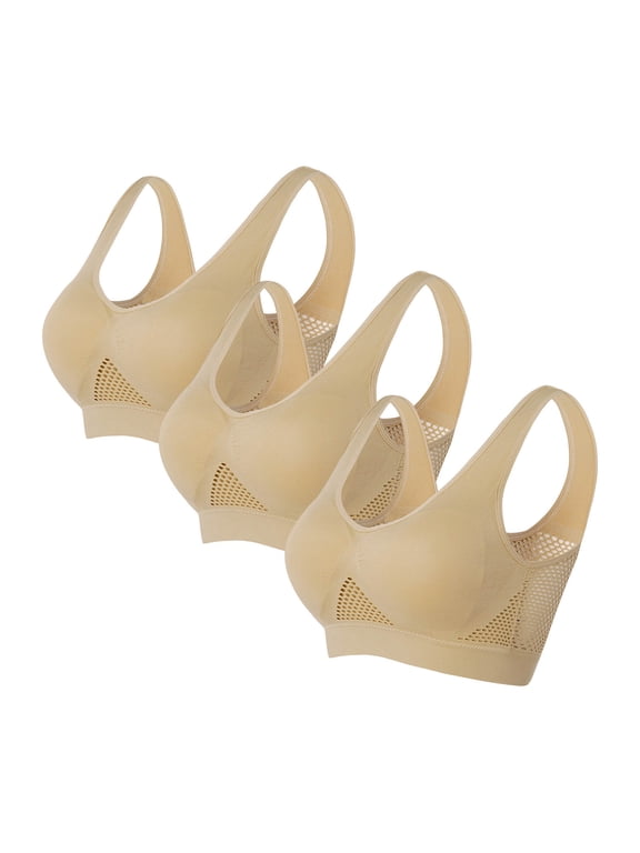 3 Pack Sports Bras for Women Breathable Anti-Sagging Breasts Wireless Bra Cooling Comfort Breathable Lift Up Air Bra Athletic Running Yoga Bras Underwear Women Pack Brown