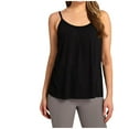 thumbnail image 1 of Tmtolofot Built In Bra Tank Tops for Women Lightweight Comfy Summer Beach Camisole Basic Solid Color Vest Shirring Hem Loose Shirts 2024 Shelf Bra Padded Shirt,1_Black,Small, 1 of 5