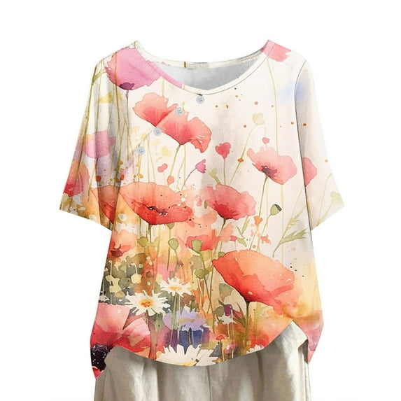 Tmtolofot Casual T Shirts for Women Floral Printed Tops womens Relaxed Fit Crewneck Tshirts women Short Sleeve Super Soft Summer Tee Shirts