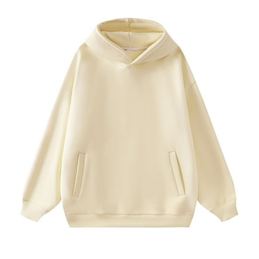 Tmtolofot Deals,Mens Oversize Hooded Blouses Fleece Sweatshirts Trendy Drop Shoulder Pullover Lightweight Tops Solid Color Loose Clothing with Pockets,Beige,XX-Large