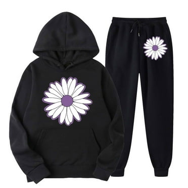 Tmtolofot Deals!Women's Fleece 2 Piece Outfits Sweatsuits Pullover Hoodie Sweatshirt Tops Jogger Pants Tracksuits Set,Black,3X-Large