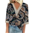 thumbnail image 1 of Tmtolofot Floral Printed Tops For Women Ladies Lace V-Neck T-Shirt Loose 3/4 Sleeve Cover Up 2024 Summer Fashion Top Womens Loose Casual T-Shirt Cute Party Tees,2_Multicolor,3X-Large, 1 of 4