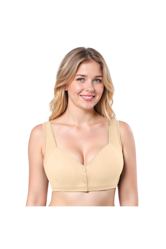 Front Closure Bras for Women Wide Strap Wireless Bra Breathable Anti-Sagging Breasts Underwear Lightweight Breathable Lift Up Bra Jelly Bras for Women Beige