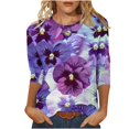 thumbnail image 1 of Tmtolofot Graphic Tees For Womens Summer Casual T Shirts 3/4 Sleeve Womens Round Neck Petals Printed Tops Women Comfy Lightweight Tunic Blouses, 1 of 4