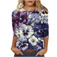 thumbnail image 1 of Tmtolofot Graphic Tees For Womens Summer Casual T Shirts 3/4 Sleeve Womens Round Neck Petals Printed Tops Women Comfy Lightweight Tunic Blouses, 1 of 4