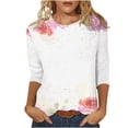 thumbnail image 1 of Tmtolofot Graphic Tees For Womens,Women Summer Casual Round Neck T Shirts,Womens Petals Printed 3/4 Sleeves T-Shirt,Ladies Comfy Lightweight Tunic Blouses, 1 of 4