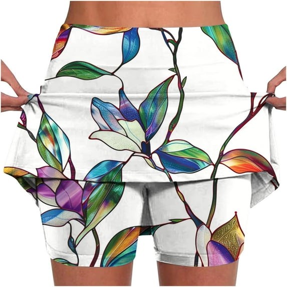 Tmtolofot High Waist Prints Skorts for Womens,Workout Yoga Cycling Intensify Shorts Female Biker Shorts With Pockets Women High Waisted Running Short Skirts,1#White,Xx-Large