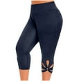 thumbnail image 1 of Tmtolofot High Waisted Capri Leggings For Women - Solid Color Tummy Control Yoga Pant Casual Stretchable With Pockets For Cycling, Running And Workout , 1#Navy , 4X-Large, 1 of 8