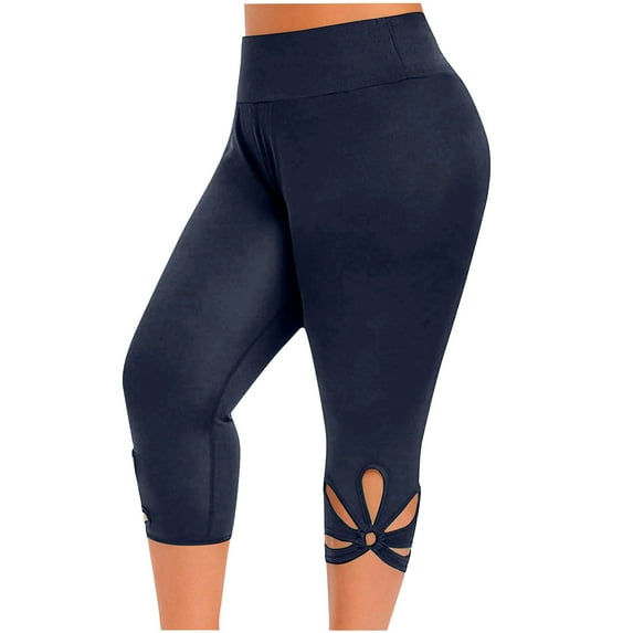 Tmtolofot High Waisted Capri Leggings For Women - Solid Color Tummy Control Yoga Pant Casual Stretchable With Pockets For Cycling, Running And Workout , 1#Navy , 4X-Large