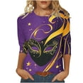 thumbnail image 1 of Tmtolofot Mardi Gras Shirts for Women Mask Feather Printed Tshirts Loose 3/4 Sleeve Pullover Blouses Carnival Outfits 2025 Tunic Shirt,#5_Purple,4X-Large, 1 of 5
