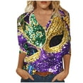 thumbnail image 1 of Tmtolofot Mardi Gras Shirts for Women Sequin Carnival Outfits Loose Vneck Tunic Blouses Three-quarter Sleeves Plus Size Clothing,#4_Purple,3X-Large, 1 of 4