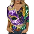thumbnail image 1 of Tmtolofot Mardi Gras Shirts for Women Sequin Carnival Outfits Loose Vneck Tunic Blouses Three-quarter Sleeves Plus Size Clothing,#5_Purple,5X-Large, 1 of 4
