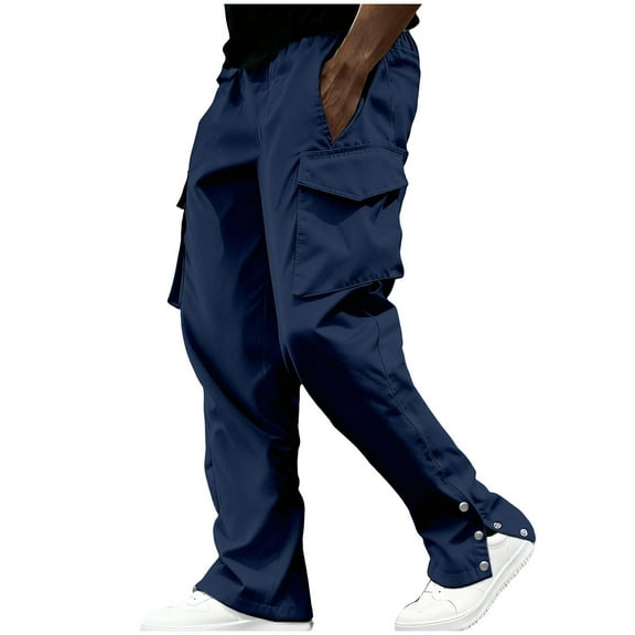 Tmtolofot Men's Stretch Cargo Pants Multi-Pockets Snap Cuffs Sweatpants Water Resistant Ripstop Cargo Pants Lightweight Athletic Work Hiking Trousers Straight-Leg Slacks Summer Outfits Blue L
