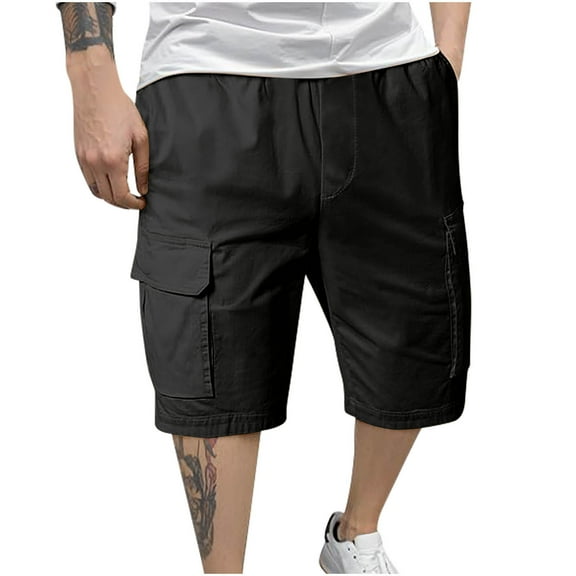 Tmtolofot Mens Shorts Baggy Fashion Casual Hawaii Beach Relaxed Fit Cotton Adjustable Waist With A Long Drawstring Short Homme With Pockets , Black , Small