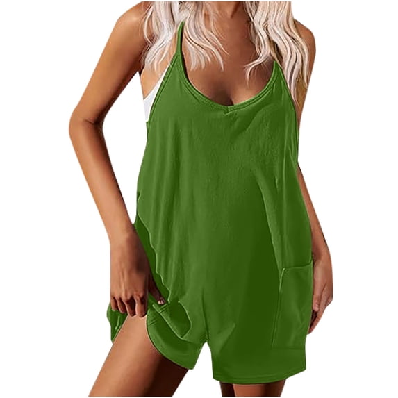 Tmtolofot One Piece Workout Jumpsuits For Women Solid Color Casual Holiday Bodysuit Backless Tummy Control Sleeveless Jumpsuits V Back Scrunch Yoga Romper , 1#Green , Small