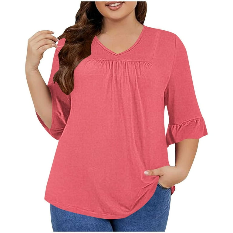 Women Solid Color Round Neck Plus Size Tops Women Solid Color Round Neck Plus Size Tops