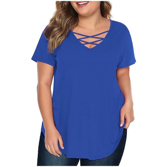 Tmtolofot Plus Size Women's Summer Tops Front Tie V Neck Shirts Womens Solid Color Short Sleeve Top Smooth Comfortable Loose T-Shirts For Women 2024 Fashion Shirts,1_Coffee,4X-Large