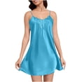 thumbnail image 1 of Tmtolofot Silk Satin Nightgowns for Women V Neck Lace Trim Sexy Lingerie Spaghetti Strap Lightweight Sleep Dress Casual Sleepwear Loungewear Valentines Pajamas Bridal Babydoll Pajamas|Sky Blue|XXL, 1 of 8