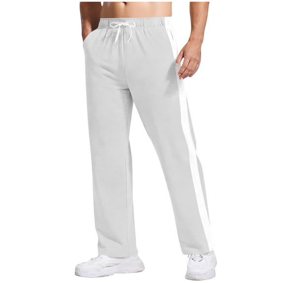 Tmtolofot Straight-Leg Pants for Men Side Stripe Elastic Wasited Sweatpants with Pockets Drawstring Slim Fit Slacks Casual Trendy Long Pant Running Gym Sweatpant for Summer Gray XL
