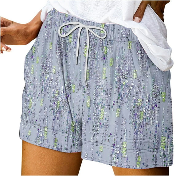 Tmtolofot Summer Tropical Prant Prints Short Pants Casual Drawstring Hawaiian Beach Shorts Ladies Summer Elastic Waist Shorts Pocketed Pants,2#Light Blue,X-Large