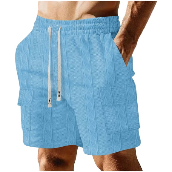 Tmtolofot Textured Cargo Shorts for Men Drawstring Elastic Waisted Short Pants with Pockets Athletic Running Shorts Solid Gym Sweatpants Summer Beach Pant for Men Blue XXL