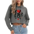 thumbnail image 1 of Tmtolofot Valentine's Heart Print Hoodies for Women Slim Cropped Hoodie Casual Hooded Sweatshirts Fashion Long Sleeve Pullover Tops Holiday Outfits Outwear New Years Eve Outfits Women Gray S, 1 of 6