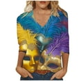 thumbnail image 1 of Tmtolofot Woman Blouses Mask Printed Shirts, V-neck 3/4 Sleeve Tops, Lady Carnival Party Costume, Teen Girls Comfy Tunic Pullover Shirt,#2_Multicolor,XX-Large, 1 of 4