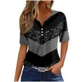 thumbnail image 1 of Tmtolofot Women Button Down Tunic Tops for Leggings Fashion Summer T-Shirts Casual Round Neck Short Sleeve Tees Colorblock Printed Tunics Loose Fit High Low Blouse,1_Dark Gray,Large, 1 of 4