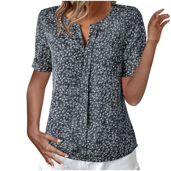 Tmtolofot Women Fashion Tops Ladies Polka Dot Print Short Sleeves Tunic Dressy Loose V Neck High Low Hem Blouse Shirts Womens Cute Soft Comfy Loose Tees Shirt，1_Black，Medium