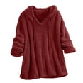 thumbnail image 1 of Tmtolofot Women Fuzzy Hoodies Pullover Tops Trendy Fleece Lined Thermal Hooded Blouses Thermal Drawstring Loose Shirts,Wine,5X-Large, 1 of 7