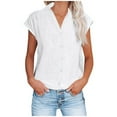 thumbnail image 1 of Tmtolofot Women Linen Button Down Shirt Rolled Cuffed Short Sleeve Blouse Ladies Casual V Neck Tees Beach Cotton Tops 2024 Fashion T Shirts,4_White,Small, 1 of 5