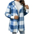 thumbnail image 1 of Tmtolofot Women Plaid Fuzzy Sweater Cardigan Coats Trendy Long Sleeve Jackets Sherpa Thermal Open Front Loungewear Outerwear for Lady,Blue,Small, 1 of 7
