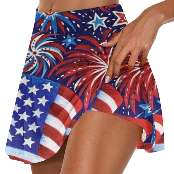 Tmtolofot Women's Mid Waisted Athletic Skorts Independence Day Lightweight Gym Quick Dry Workout Shorts Running Yoga Short Skirts Ladies Sexy Comfy Dressy Shorts , 4#Blue , XX-Large