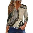 thumbnail image 1 of Tmtolofot Women's Print Tops,Sexy V Neck Tunic Top,3/4 Sleeves Button Down T-Shirts,Cute Soft Comfortable Shirt,2024 Summer Fashion Sportswear Shirts，2_Khaki，Large, 1 of 4