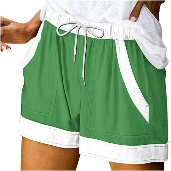 Tmtolofot Women's Summer Shorts 2024 Solid Elastic High Waisted Belted Short Pants Female Casual Beach Short Lounge Pants With Pockets,1#Green,Xx-Large