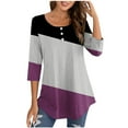 thumbnail image 1 of Tmtolofot Women's Tops Dressy Casual 3/4 Sleeve Button Shirt Trendy Color Block Crewneck Tunic Blouses Retro Print Summer Henley T Shirts Basic Tees for Women,5_Purple,XX-Large, 1 of 3
