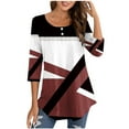 thumbnail image 1 of Tmtolofot Women's Tops Dressy Casual 3/4 Sleeve Button Shirt Trendy Color Block Crewneck Tunic Blouses Retro Print Summer Henley T Shirts Basic Tees for Women,1_Wine,XX-Large, 1 of 3