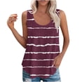 thumbnail image 1 of Tmtolofot Women's Vest Striped Print T-Shirt Ladies Round Neck Short Sleeves Top Loose Comfortable Camisole Women Sleeveless Basic Blouse Shirts 2024 Summer Fashion Tops，2_Red，Medium, 1 of 5