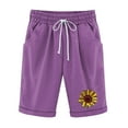 thumbnail image 1 of Tmtolofot Womens Dandelion Print Short Pants,Cotton Linen Comfy Short Dressy Flowy Shorts Lightweight Printed Casual Shorts For Gym Sporty Yoga Hiking Biker,5_Purple,Medium, 1 of 3