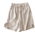thumbnail image 1 of Tmtolofot Womens Elastic Waist Shorts Cotton Linen Stretch Short Casual Solid Lightweight Short Durable Loose Fit Shorts Hiking Yoga Running Pant,1_Beige,X-Large, 1 of 4