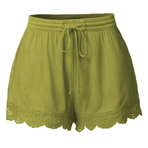 Tmtolofot Womens Lace Trim Shorts Pants Loose Fit Lightweight Short Casual Front Tie Solid Color Shorts Shirring Breathable Durable Shorts Going Out Clothings,1_Army Green,5X-Large