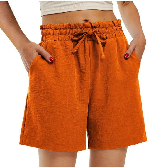 Tmtolofot Womens Loose Fit Shorts Front Tie Lightweight Quick Dry With Pocket Short Plain Color Tummy Control Casual Shorts For Sporty Gym Yoga,1_Orange,Medium