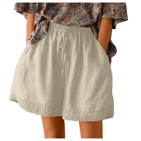 Tmtolofot Womens Shorts Loose Fit Straight Leg High Waist Short Pants With Pockets Female Cotton Linen Short Trousers Casual Shorts Durable Pleated Clothings,1_White,4X-Large